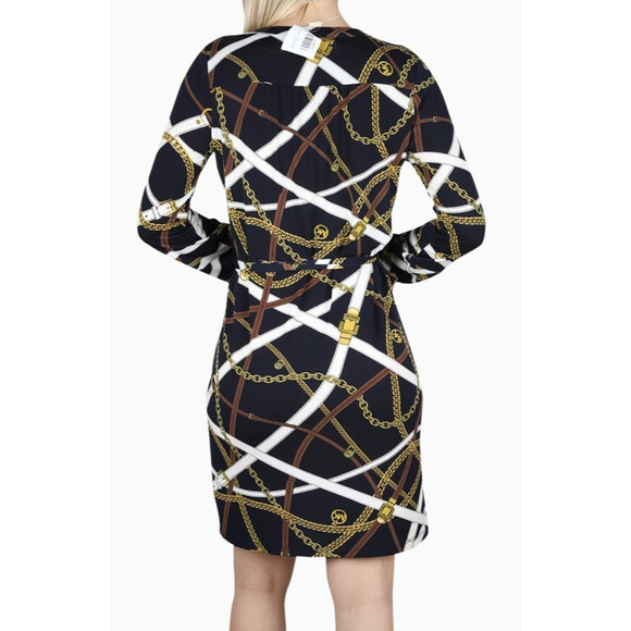 Michael Kors Chain Belt Print Mini Dress or Tunic Top Large Black Gold *No Belt - Picture 13 of 16